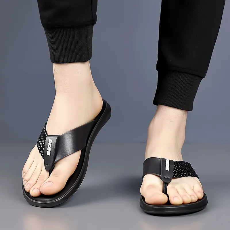 PEHL Composite Sole Abrasion Resistant Slip Resistant Quick Dry Flip Flops Men's Black-4