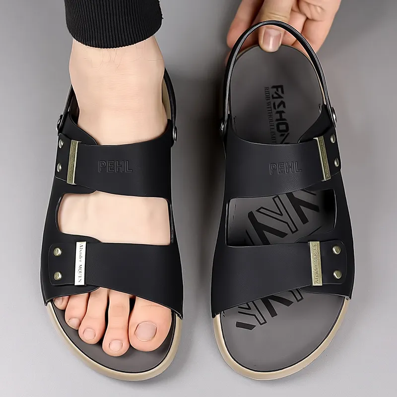 PEHL Beach Sandals Men Black/Yellow-4