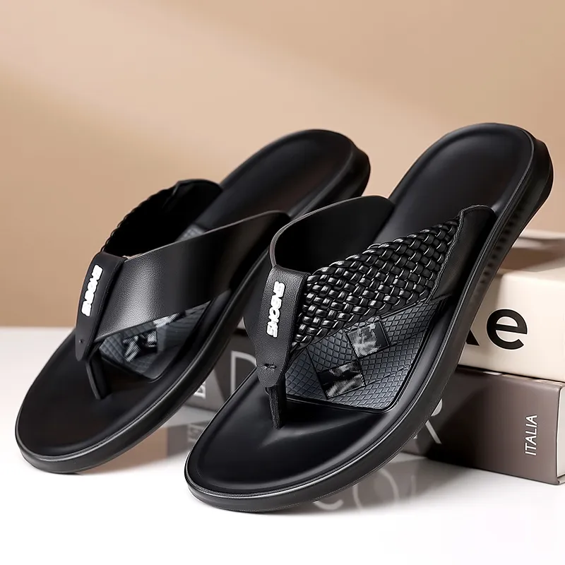 PEHL Composite Sole Abrasion Resistant Slip Resistant Quick Dry Flip Flops Men's Black-5