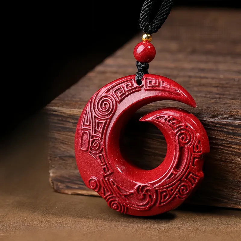 Xifeng Building Cinnabar Jade Pendants Unisex-3
