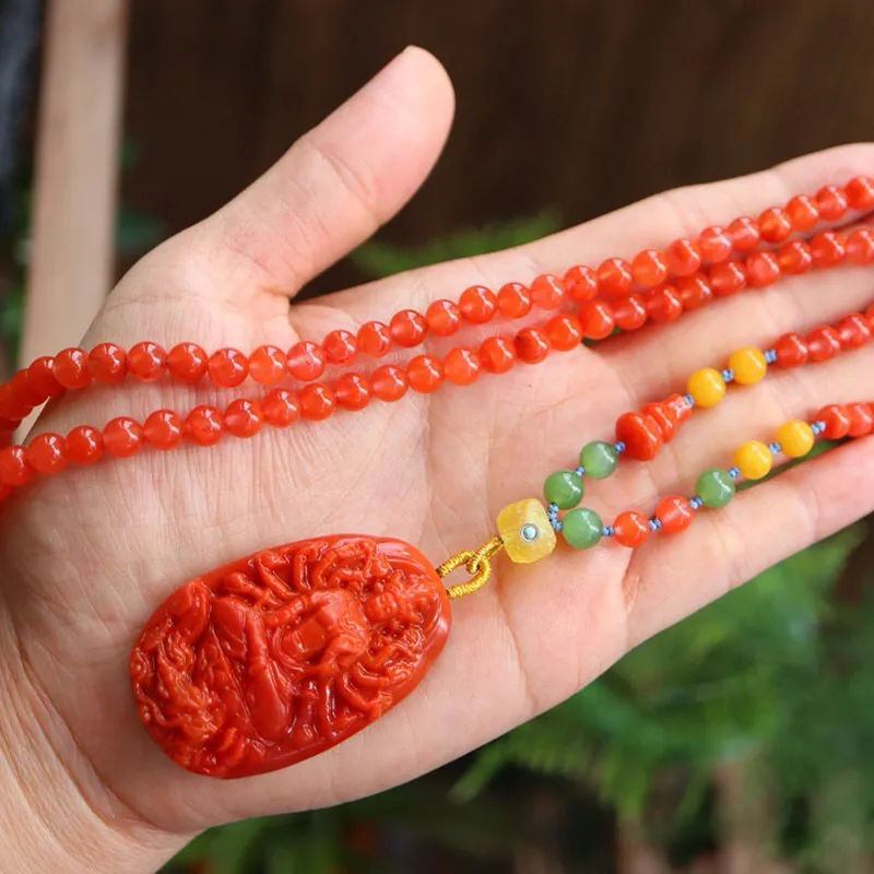 Xifeng Building Southern Red Agate Fine Jade Necklaces Unisex-2