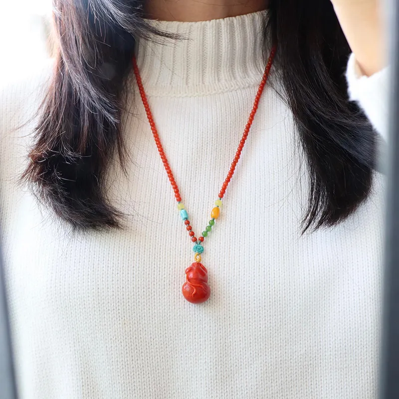 Xifeng Building Southern Red Agate Necklaces Unisex-6