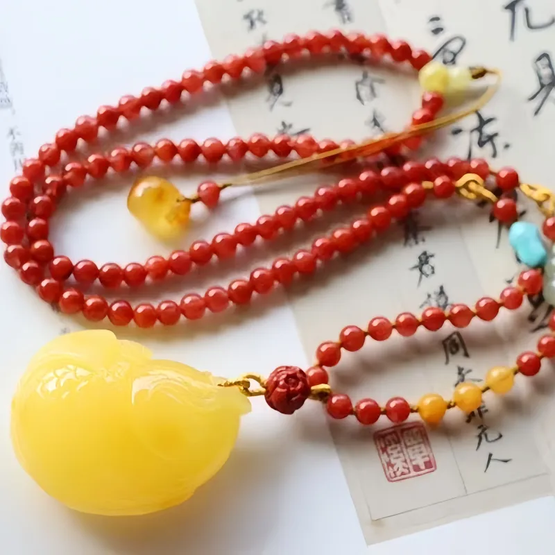 Xifeng Building Beeswax Good Luck Necklace Unisex-1
