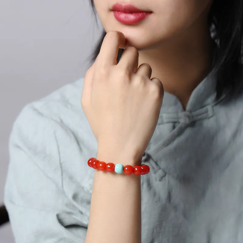 Xifeng Building Southern Red Agate Beeswax Turquoise Bracelets Unisex-2