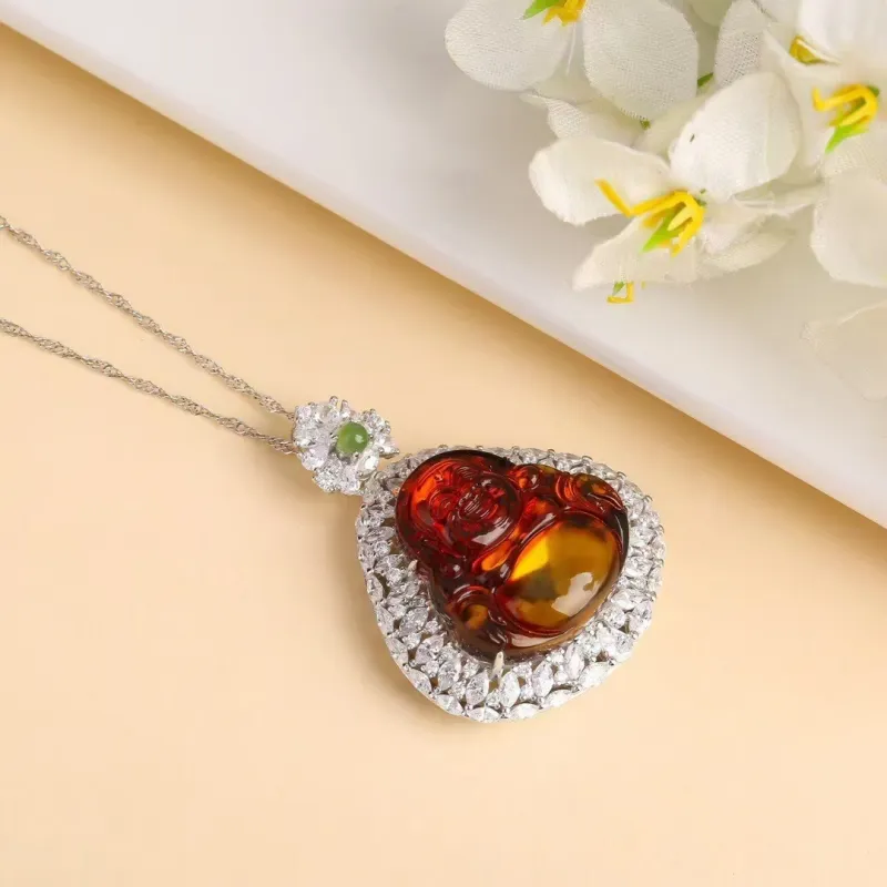Xifeng Building Amber Jade Necklaces Unisex-4