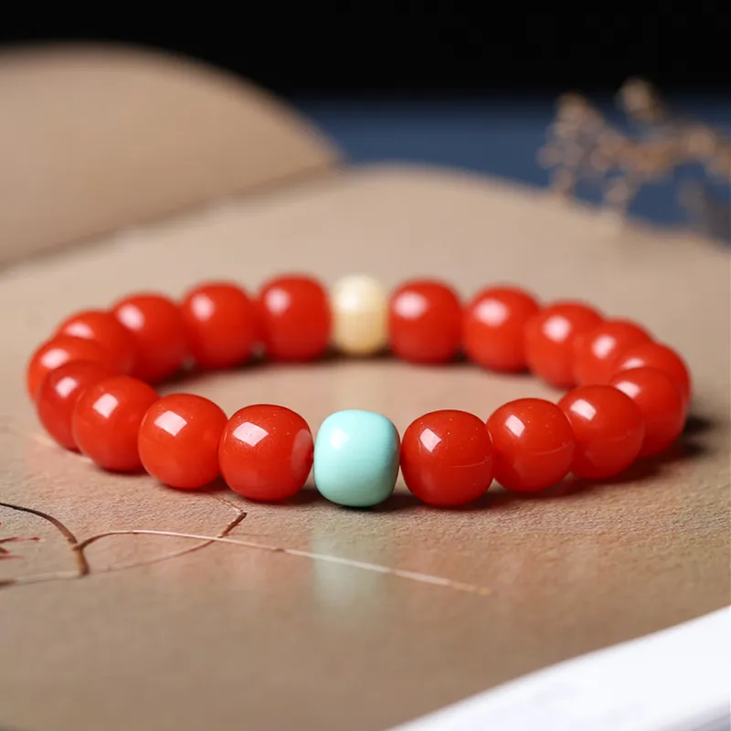 Xifeng Building Southern Red Agate Beeswax Turquoise Bracelets Unisex-3