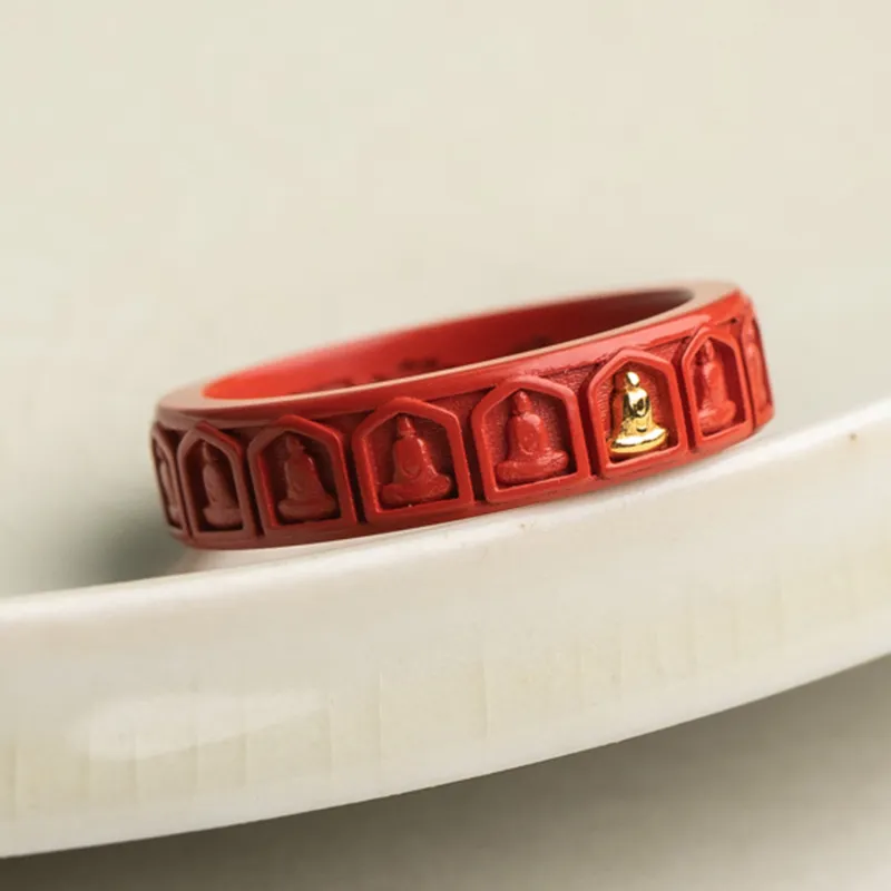 Xifeng Building Cinnabar Jade Rings Unisex-4