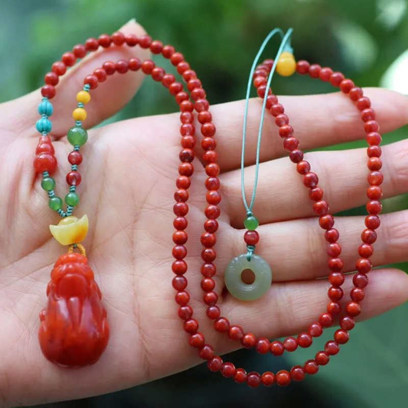 Xifeng Building Southern Red Agate Necklaces Unisex-5