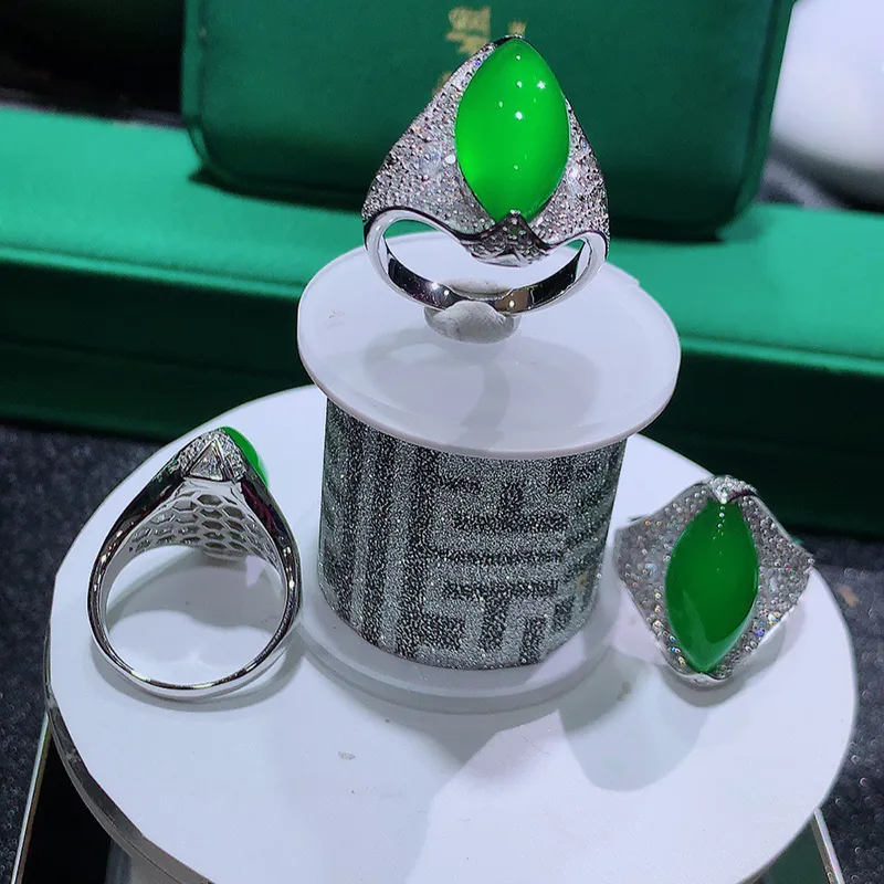 Xifeng Building Chalcedony Jade Rings Unisex-4