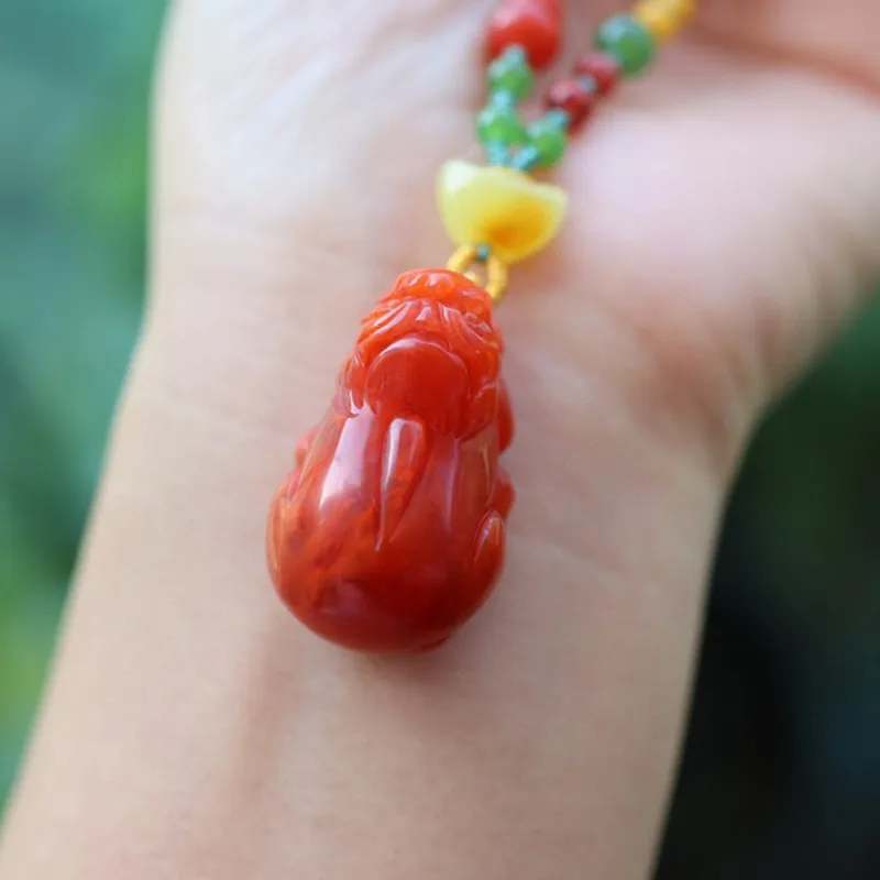 Xifeng Building Southern Red Agate Necklaces Unisex-3