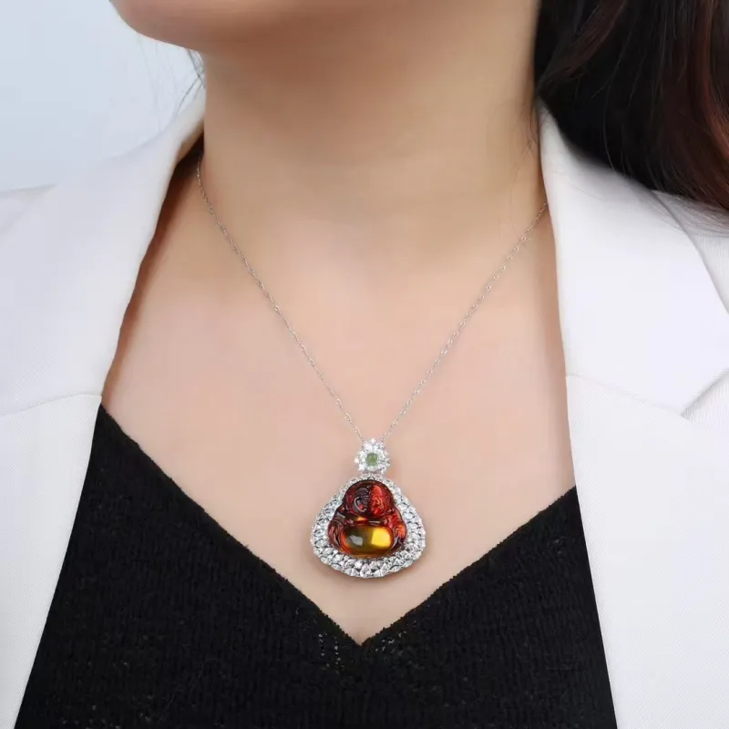 Xifeng Building Amber Jade Necklaces Unisex-2