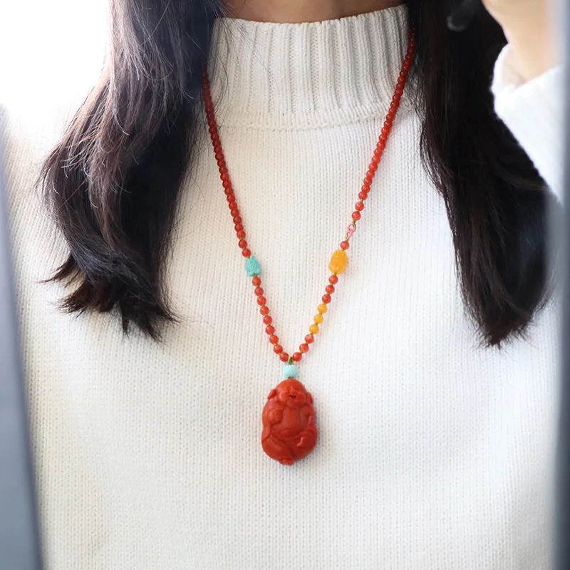 Xifeng Building Southern Red Agate Necklaces Unisex-4