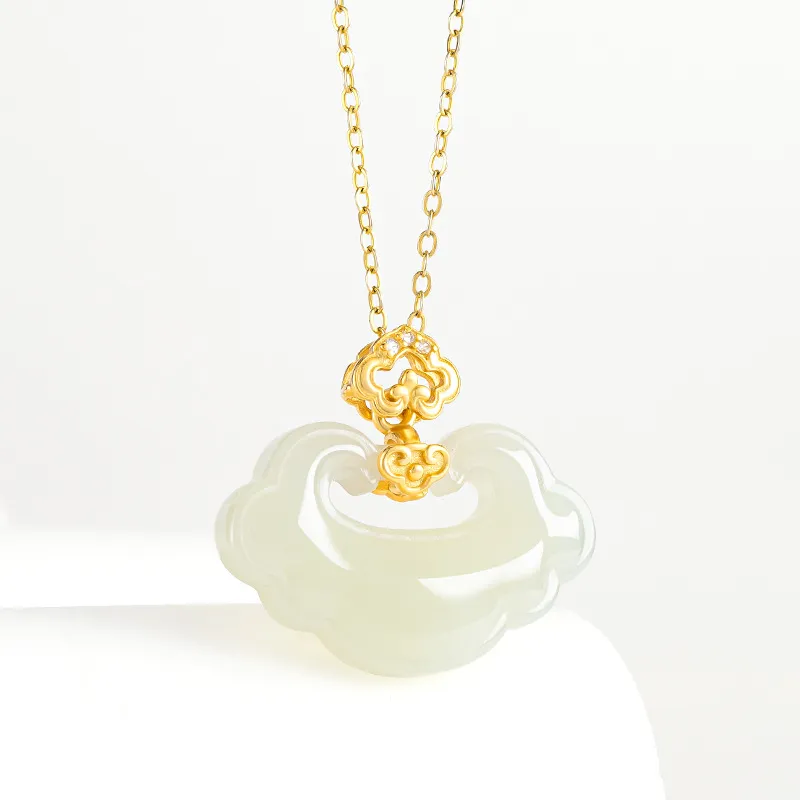 Xifeng Building Hetian Jade Necklaces Pale Greenish White Jade Unisex-1
