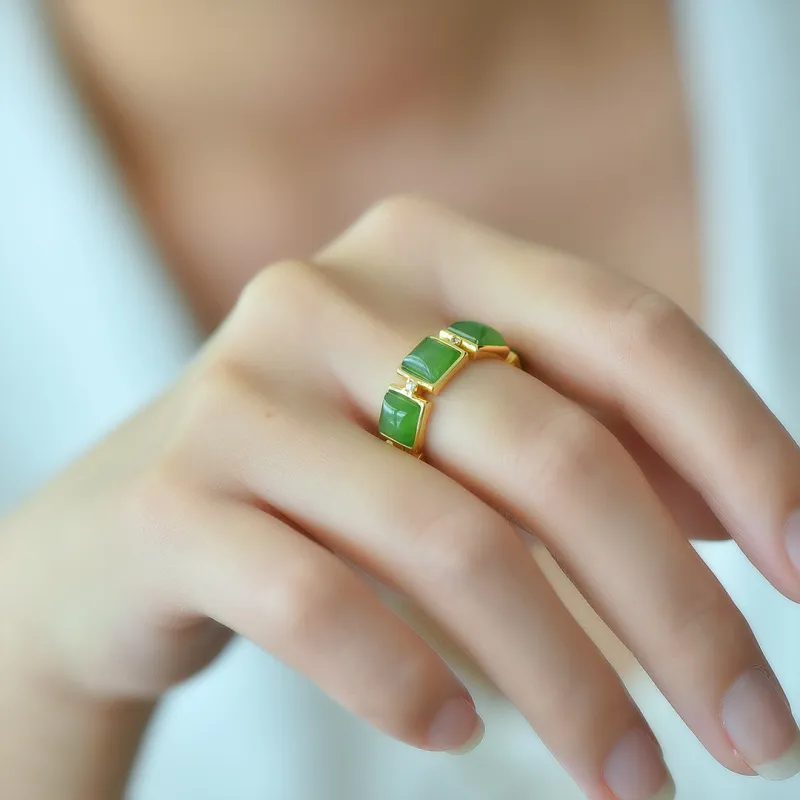 Xifeng Building Hetian Jade Rings Jasper Women's-2