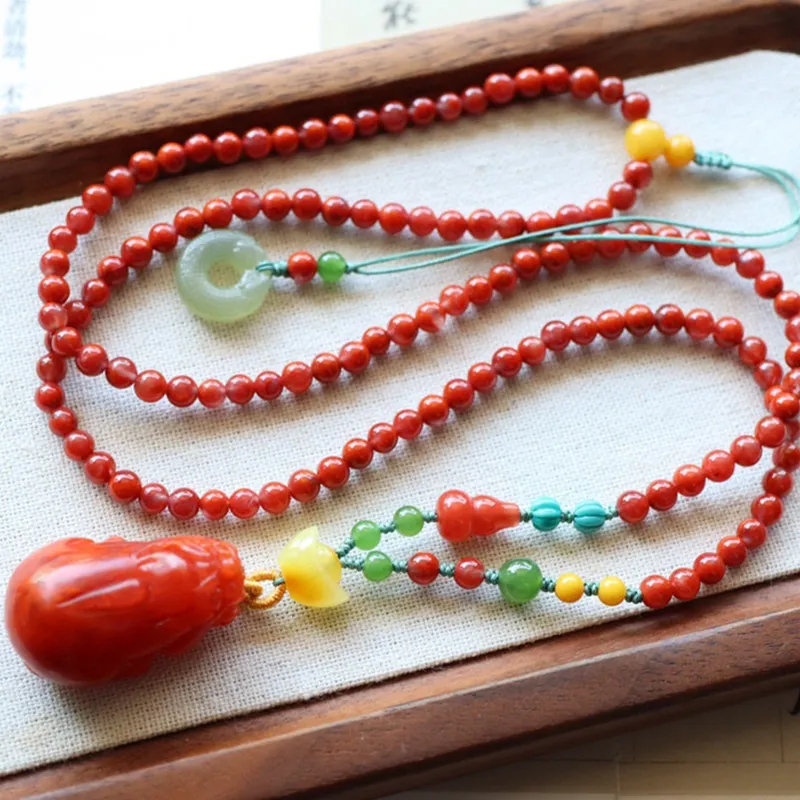 Xifeng Building Southern Red Agate Necklaces Unisex-1