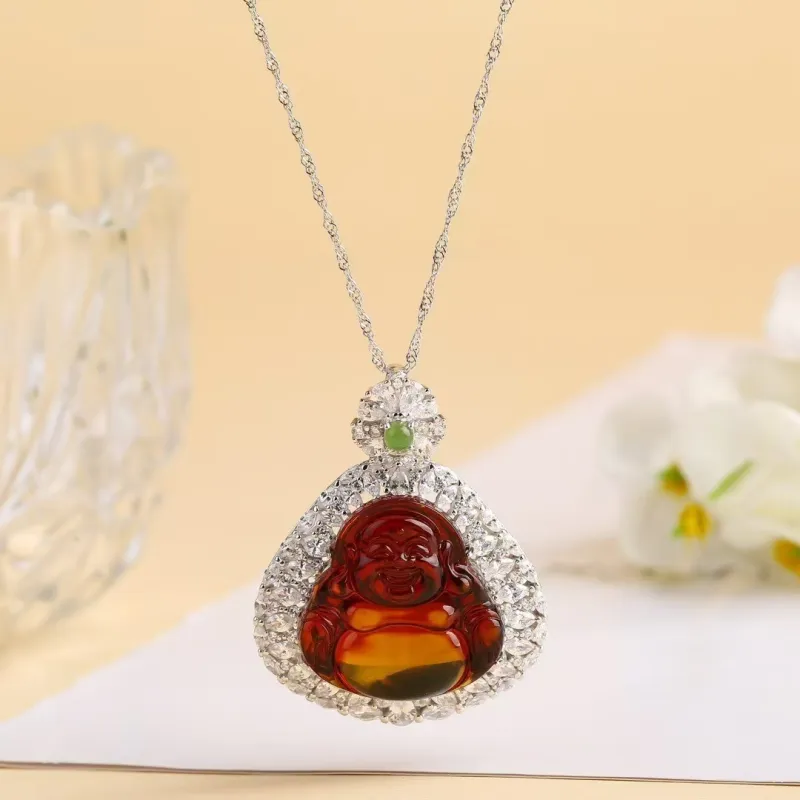Xifeng Building Amber Jade Necklaces Unisex-3