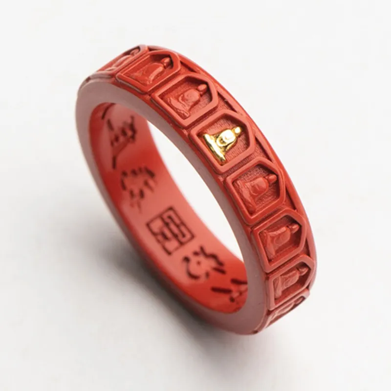 Xifeng Building Cinnabar Jade Rings Unisex-3