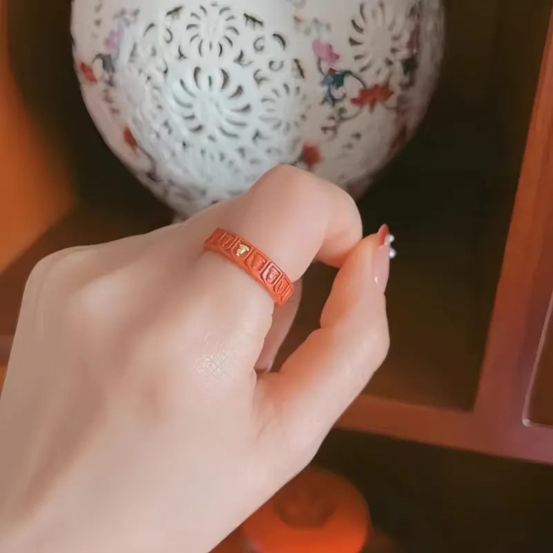Xifeng Building Cinnabar Jade Rings Unisex-11