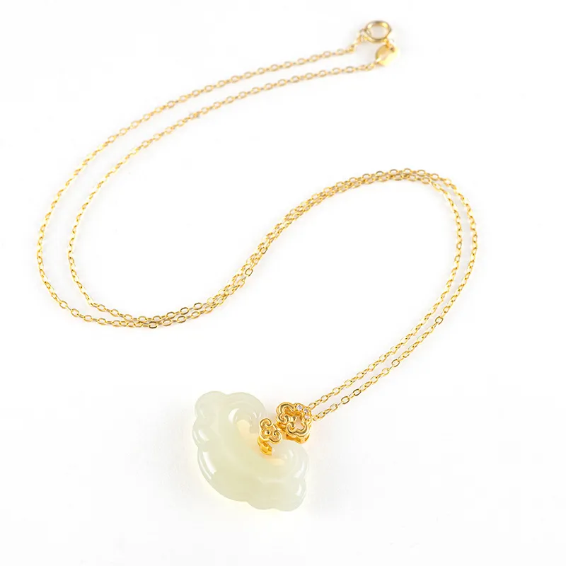 Xifeng Building Hetian Jade Necklaces Pale Greenish White Jade Unisex-2
