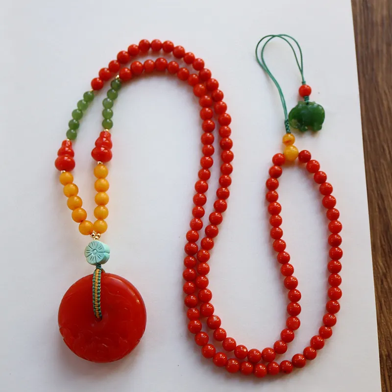 Xifeng Building Southern Red Agate Necklaces Unisex-5