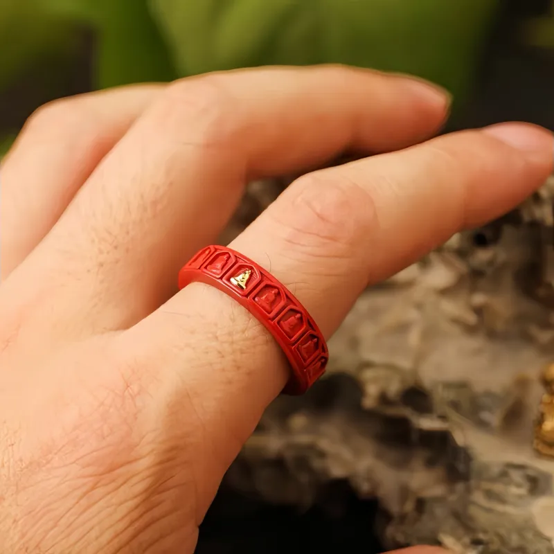 Xifeng Building Cinnabar Jade Rings Unisex-9