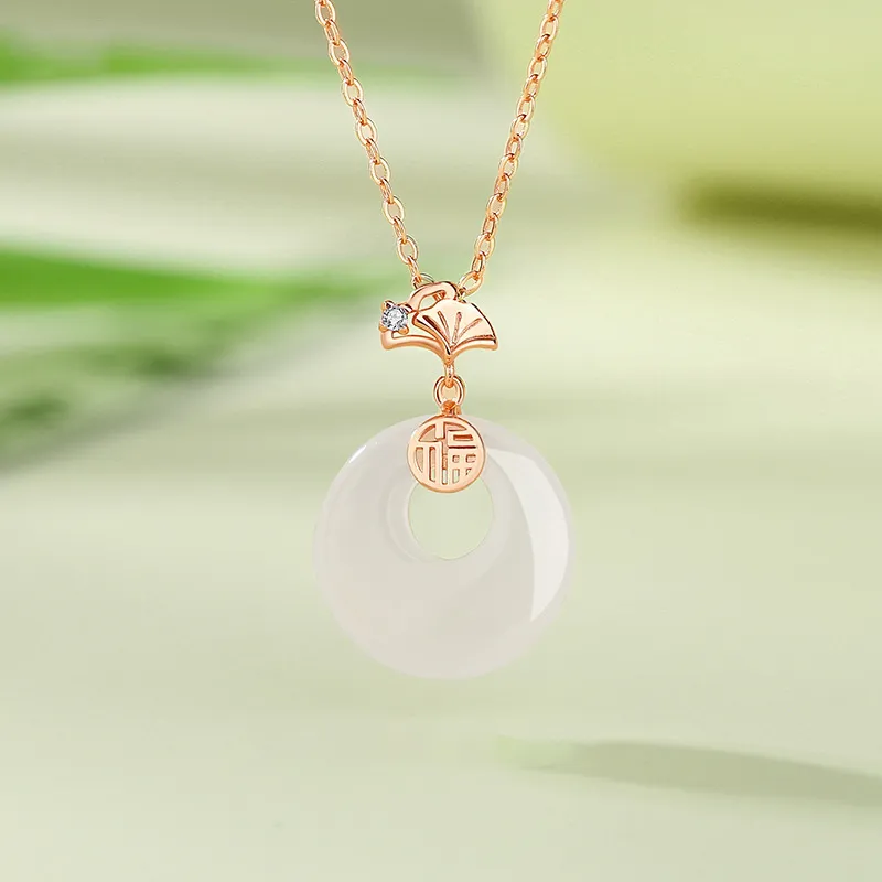 Xifeng Building Chalcedony S925 Sterling Silver Inlay Necklace Women's-1