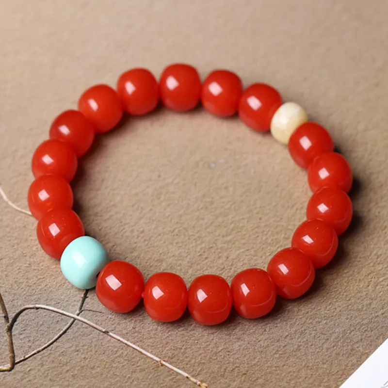 Xifeng Building Southern Red Agate Beeswax Turquoise Bracelets Unisex-4