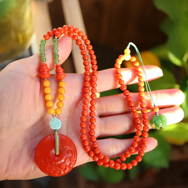 Xifeng Building Southern Red Agate Necklaces Unisex-1