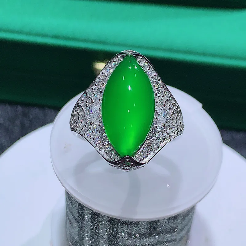 Xifeng Building Chalcedony Jade Rings Unisex-3