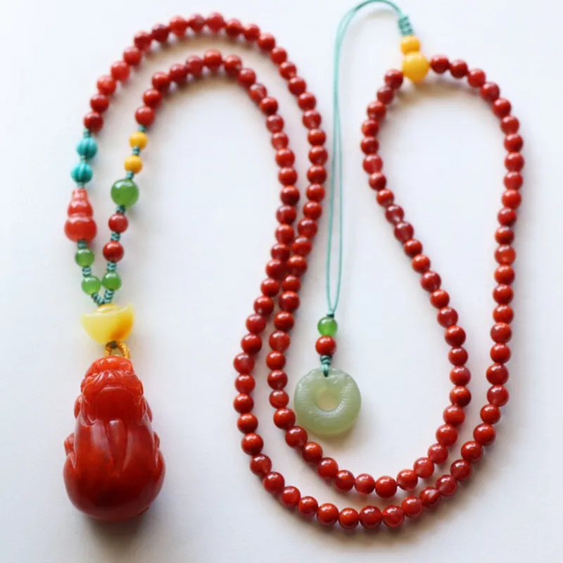 Xifeng Building Southern Red Agate Necklaces Unisex-2