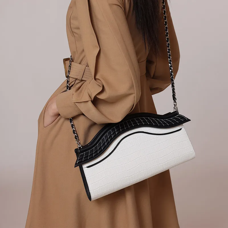 BAMPO Cow Leather Crossbody Handbag, Shoulder Bag Trumpets Women's Pure White-5