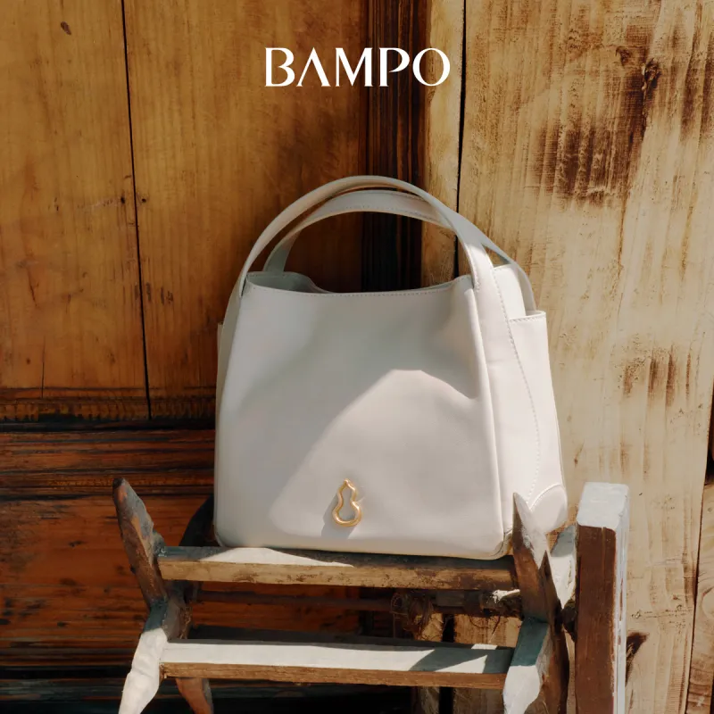 BAMPO Top Grain Cow Leather Shoulder Bag, Crossbody Bag, Handbag Women's Poria White-2
