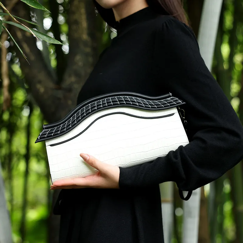 BAMPO Cow Leather Crossbody Handbag, Shoulder Bag Trumpets Women's Pure White-4