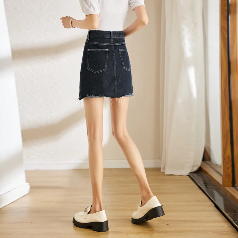 VIMLY Denim Short Skirts Women's Dark Gray-2