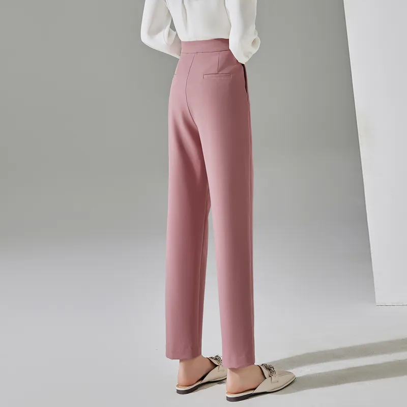 VIMLY Casual Pants Women's Leather Pink-5