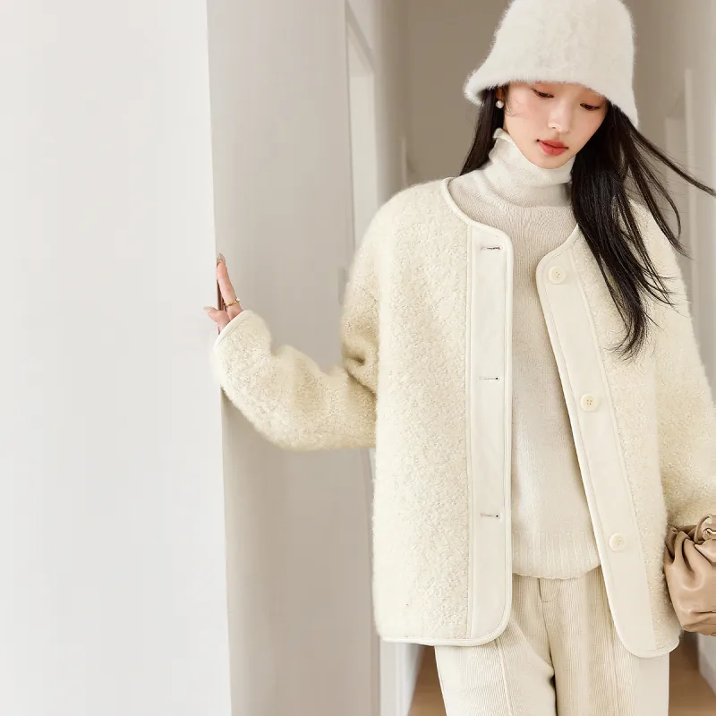 VIMLY Cropped Coats Women's Cream Apricot-1