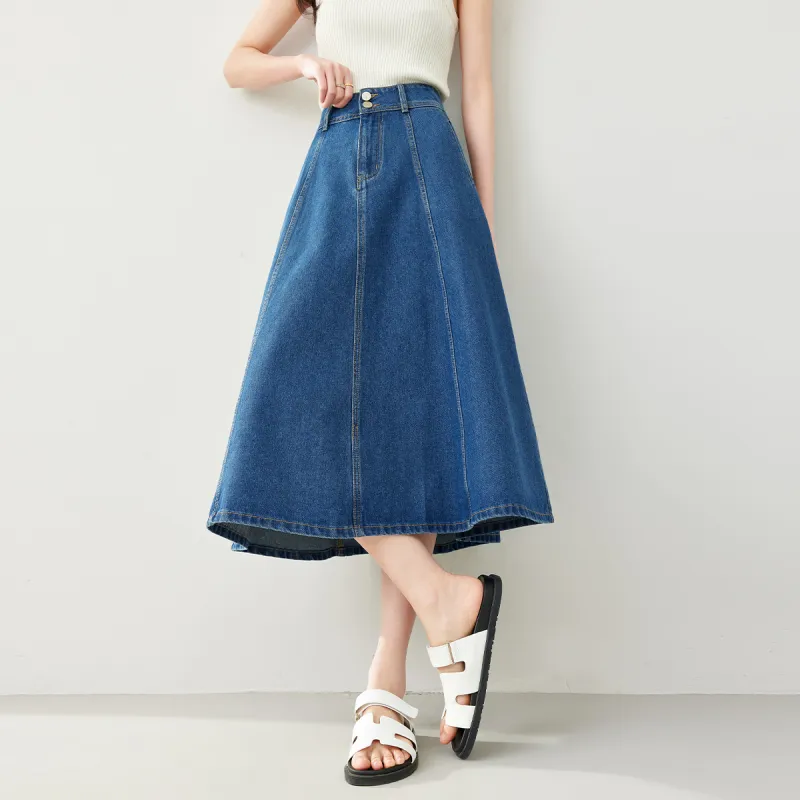 VIMLY Denim Long Skirt Women's Denim Blue-2