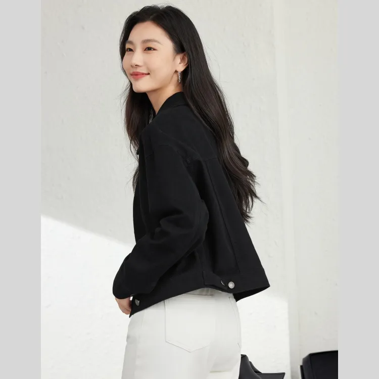 VIMLY Cropped Coats Women's Black-1