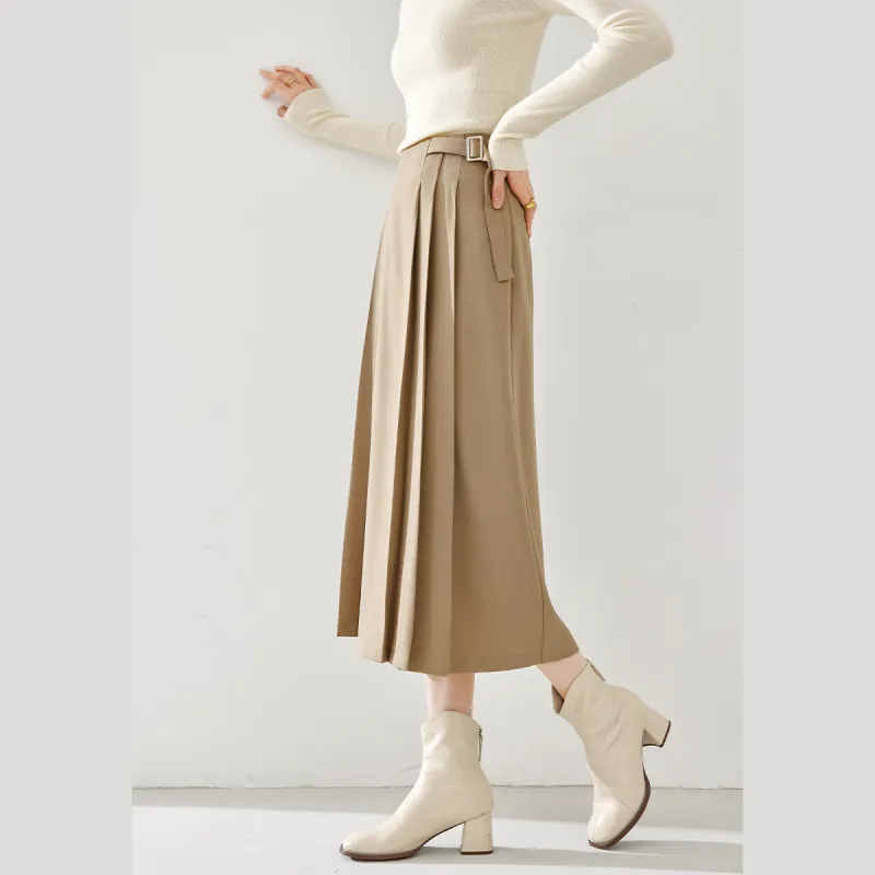 VIMLY Casual Long Skirt Women's Khaki-3