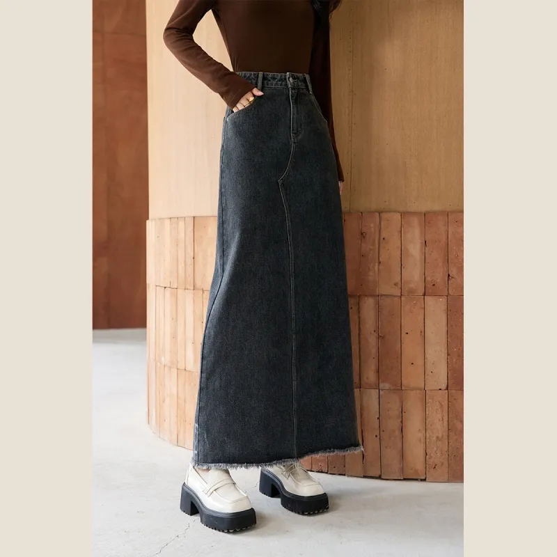 VIMLY Denim Long Skirts Women's Black Gray Color-1