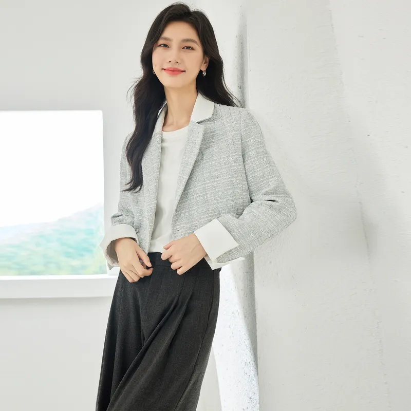 VIMLY Cropped Coats Women's Blue White-4