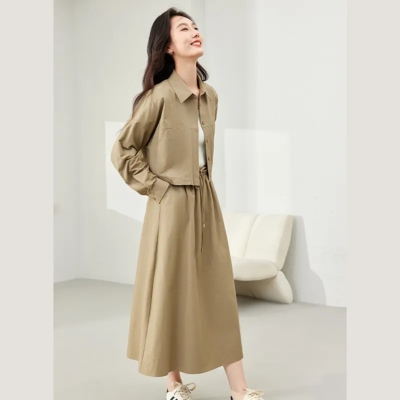 VIMLY Skirt Set Women's Green Khaki-5