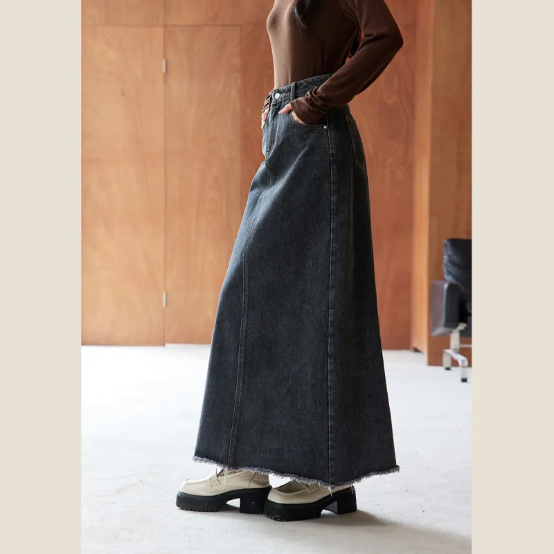 VIMLY Denim Long Skirts Women's Black Gray Color-2