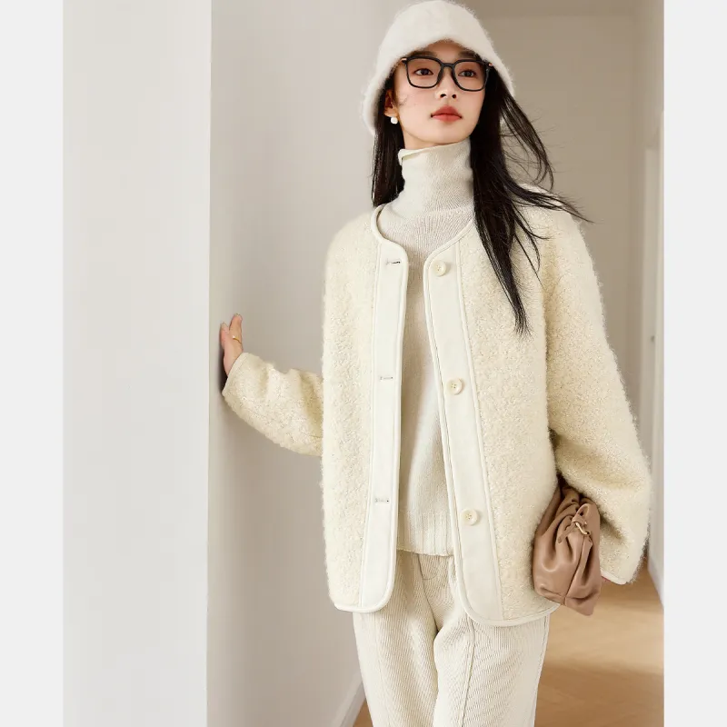 VIMLY Cropped Coats Women's Cream Apricot-3