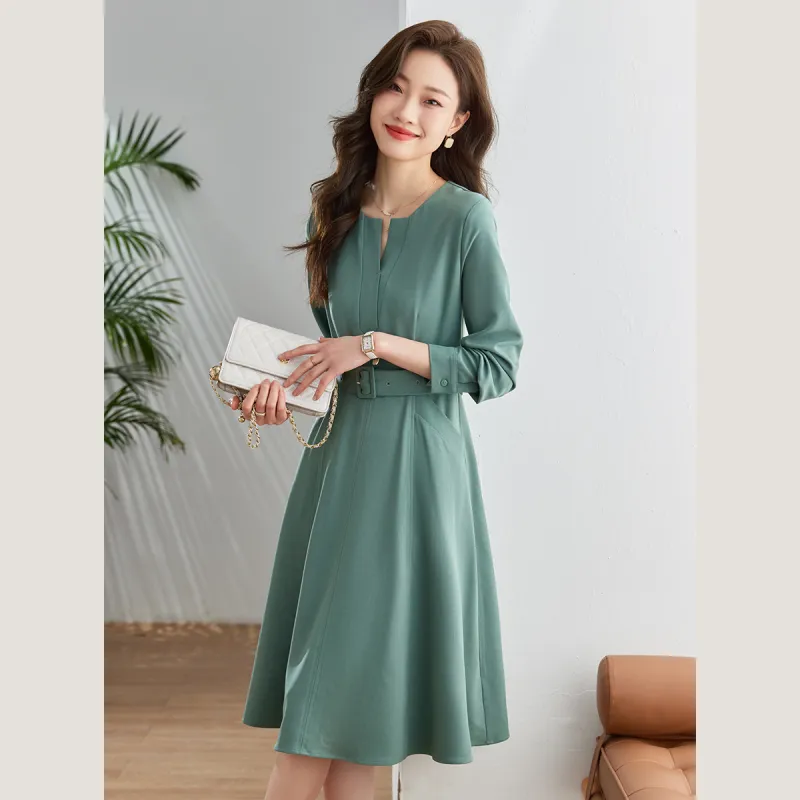 VIMLY Long Sleeved Dresses Women's Green-2