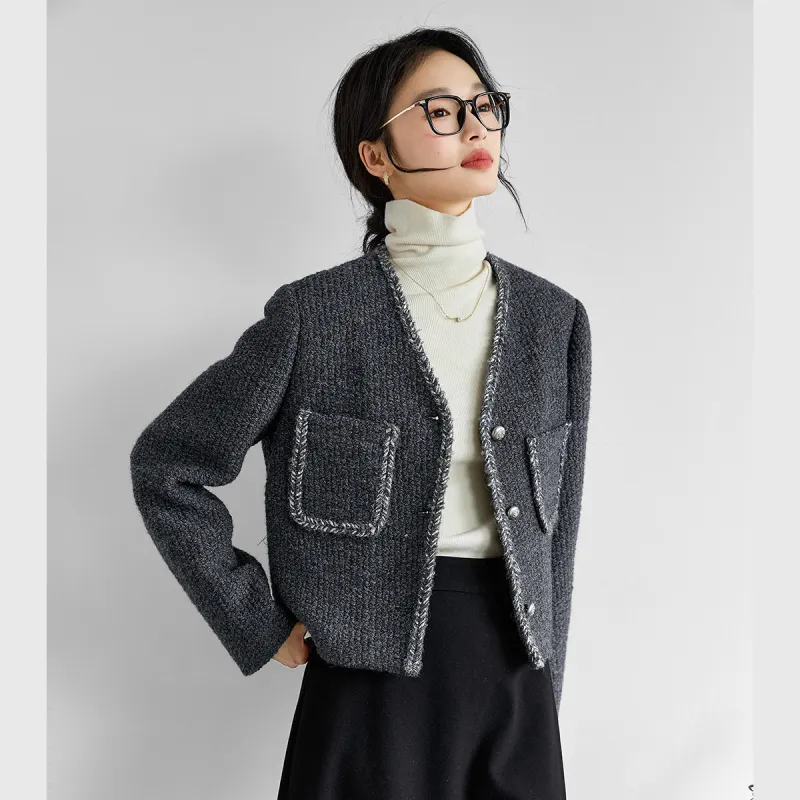 VIMLY Cropped Coats Women's Carbon Gray-2