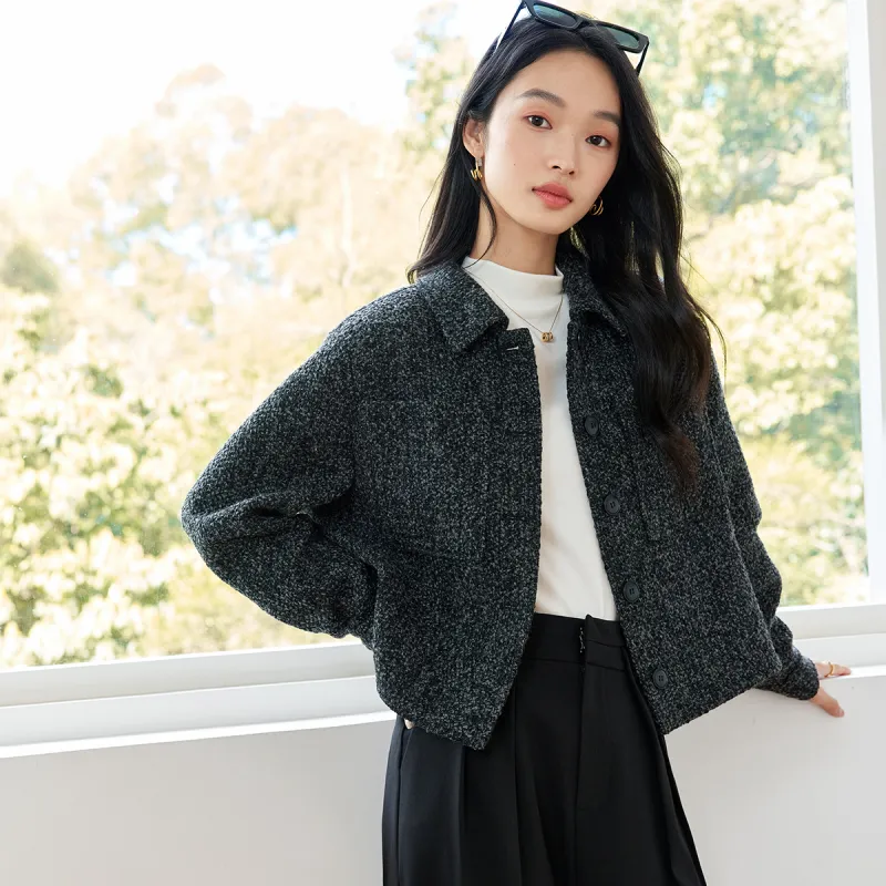 VIMLY Cropped Coats Women's Black Gray Color-2