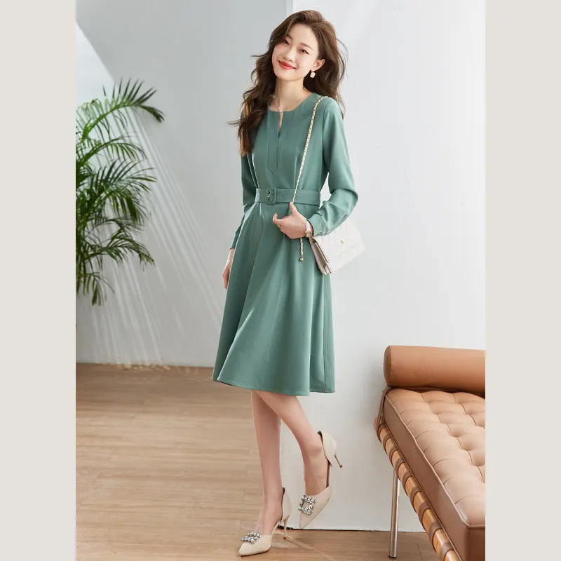 VIMLY Long Sleeved Dresses Women's Green-3