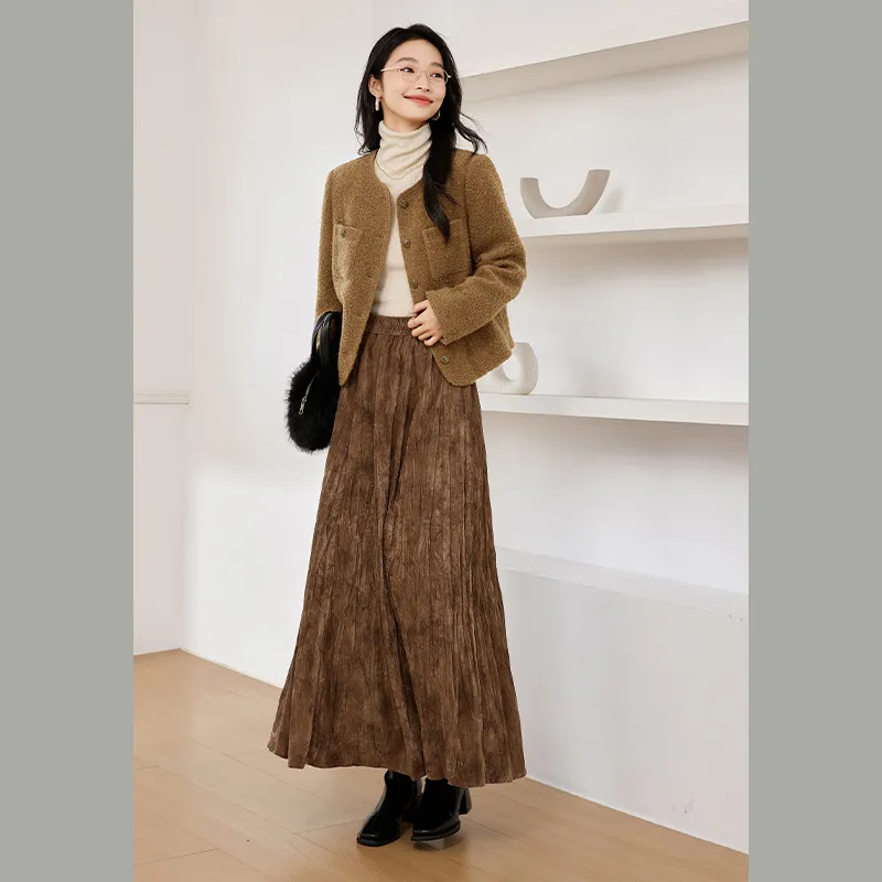 VIMLY Cropped Coats Women's Coffee Brown-2