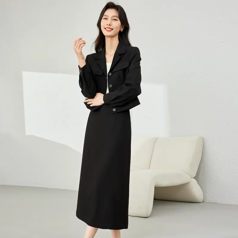 VIMLY Two Piece Skirt Sets Women's Black-2
